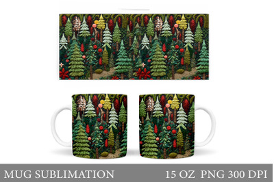 Christmas Tree Mug Wrap Design. Forest Mug Sublimation