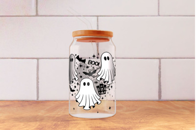 Ghosts in Heart Can Glass 16oz Wrap SVG, Halloween Boo, Creepy Ghost,