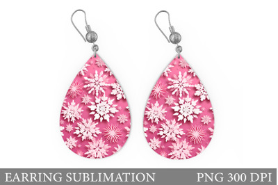 Snowflakes Earring Sublimation. Winter Teardrop Earring