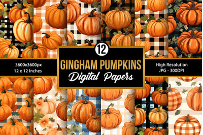 Gingham Pumpkins Digital Paper Patterns