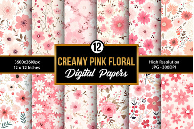 Pink and Cream Flowers Seamless Patterns