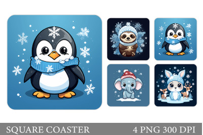 Christmas Animals Square Coaster. Animals Coaster Design