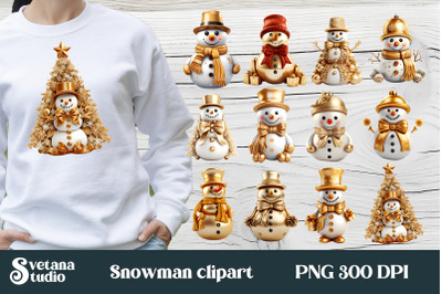 Gold snowman clipart bundle | Christmas snowman sublimation