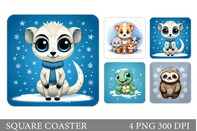 Winter Animals Square Coaster. Animals Coaster Sublimation