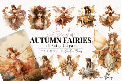 Watercolor Autumn Fairies Clipart