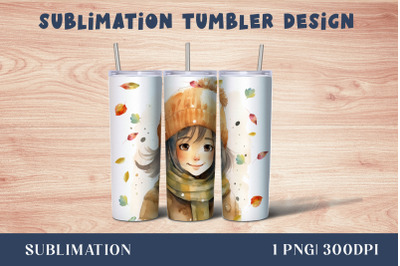 Watercolor Cute girl Tumbler Wrap 20 oz