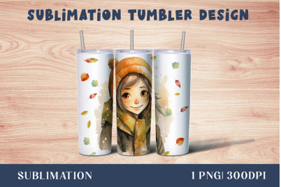 Watercolor Cute girl Tumbler Wrap 20 oz