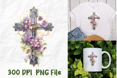 Jesus Retro Wild Flowers Medieval Cross