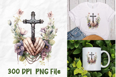 Jesus Wild Flowers Praying Hands Cross