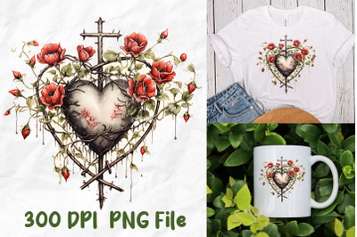 Jesus Wild Flowers Medieval Cross Heart