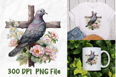 Jesus Wild Flowers Wooden Cross Pigeon