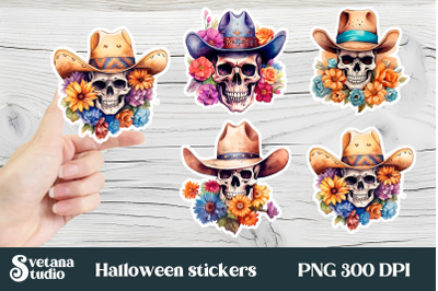Halloween stickers | Printable skull flower stickers