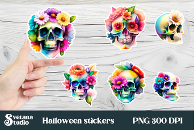 Halloween stickers pack | Printable skull flower stickers