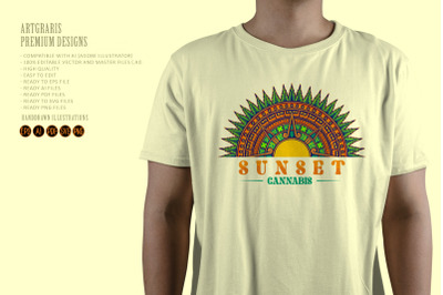 Psychedelic aztec themed cannabis mandala