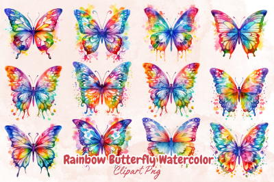 Rainbow Butterfly Watercolor Clipart