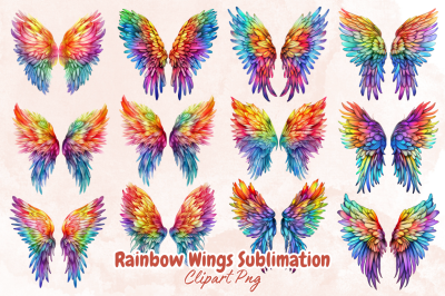 Rainbow Wings Sublimation Clipart Bundle