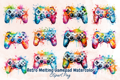 Retro Melting Gamepad Watercolor Clipart