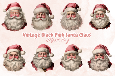 Vintage Black Pink Santa Claus Clipart