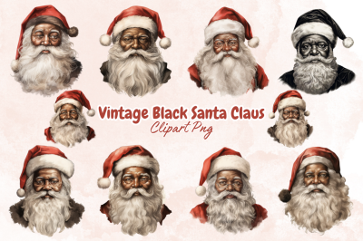 Vintage Black Santa Claus Clipart Bundle