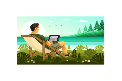Enjoy Remote Working by the Lake Illustration