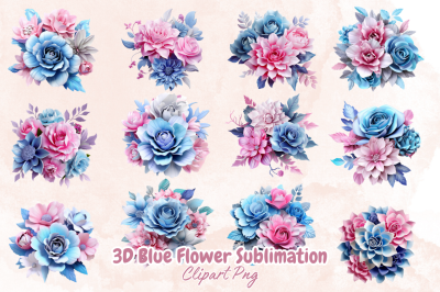 3D Blue Flower Sublimation Clipart