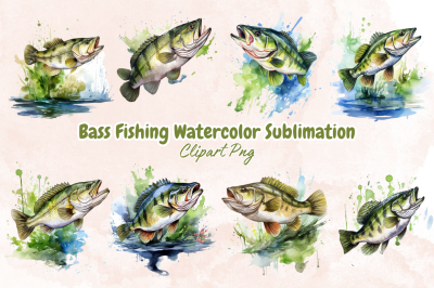 Bass Fishing Watercolor Sublimation