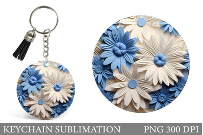 Blue and White Flowers Keychain. 3D Flowers Keychain Design