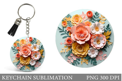 3D Flowers Round Keychain. Colorful Flowers Keychain Design