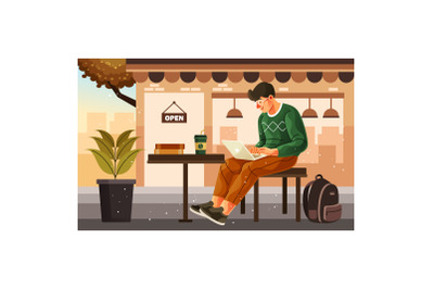 Enjoy Remote Working in Coffee Shop Illustration