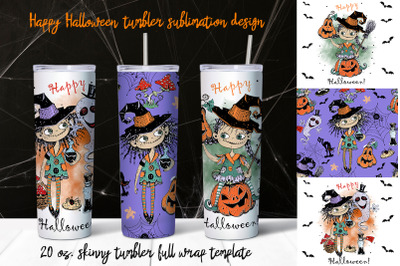 Happy Halloween tumbler sublimation design 20 oz skinny Png
