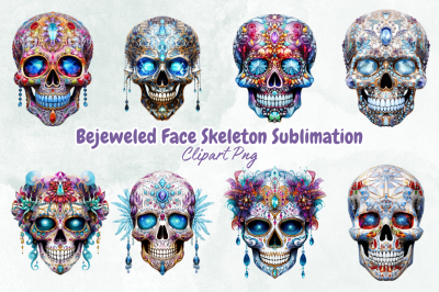 Bejeweled Face Skeleton Sublimation