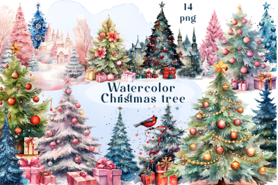 Watercolor Christmas tree presents Sublimation Clipart
