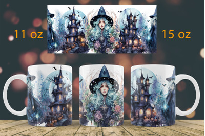 Halloween mug wrap design Witch mug Sublimation PNG