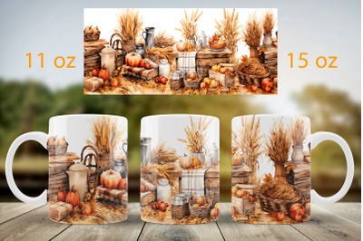 Fall mug wrap design Pumpkin landscape mug Sublimation PNG