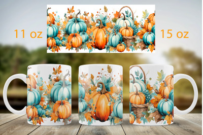 Fall mug wrap design Pumpkin landscape mug Sublimation PNG