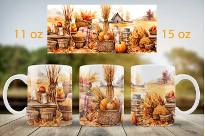 Fall mug wrap design Pumpkin landscape mug Sublimation PNG