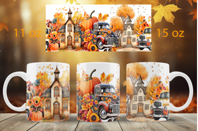 Fall mug wrap design Pumpkin truck mug Sublimation PNG