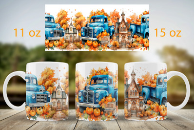 Fall mug wrap design Pumpkin truck mug Sublimation PNG