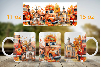 Fall mug wrap design Pumpkin truck mug Sublimation PNG