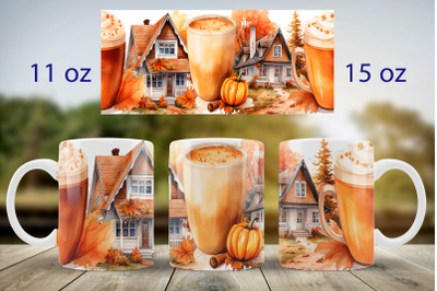 Fall mug wrap design Pumpkin spice mug Sublimation PNG