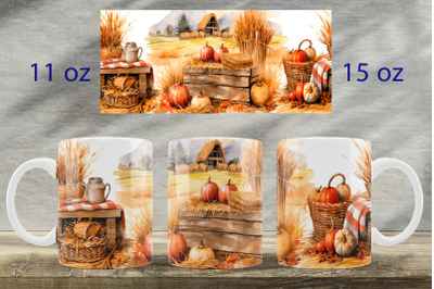 Fall mug wrap design Pumpkin landscape mug Sublimation PNG