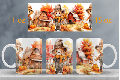 Fall mug wrap design Scarecrow mug Sublimation PNG