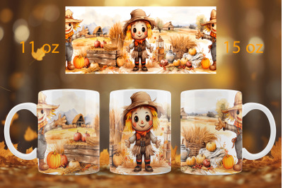 Fall mug wrap design Scarecrow mug Sublimation PNG