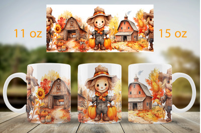 Fall mug wrap design Scarecrow mug Sublimation PNG