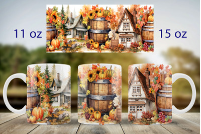 Fall mug wrap design Pumpkin landscape mug Sublimation PNG