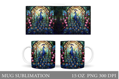 Peacock Mug Sublimation. Stained Glass Peacock Mug Design