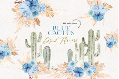 Cactus Blue Dried Floral Pampas Grass Clipart