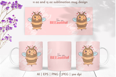 Cute Bee Sublimation Mug Wrap 11 &amp; 15 oz