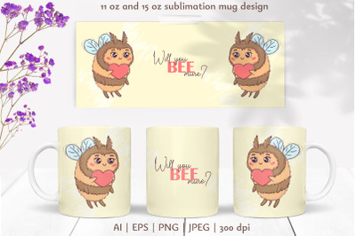 Cute Bee Sublimation Mug Wrap 11 &amp; 15 oz