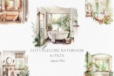 Cottagecore bathroom Watercolor Clipart PNG